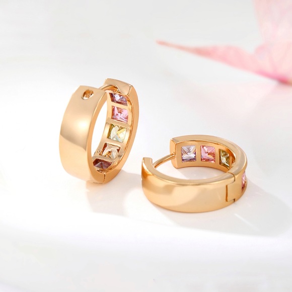 Hoop Earrings | 18K Gold Plated Colorful Zirconia | Luxury Jewelry - Picture 4 of 16